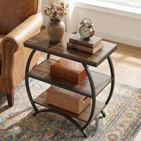 Tribesigns Narrow End Table, 3-Tier Side Table with Storage Shelves, Industrial Metal Frame Nightstand for Small Spaces, Living Room Bedroom, Rustic Brown, 60x30x60 cm
