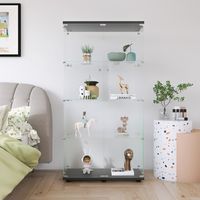 Vetrina,vetrina soggiorno,Vetrina espositiva,vetrina vetro,vetrine led,con quattro divisori in vetro, otto porte, vetro temperato, 80,5 x 36,5 x 164,5 cm, nero