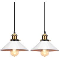 2 Stück Pendelleuchte Vintage Hängeleuchte Loft Eisen Regenschirm E27 Höhenverstellbar für Küche Wohnzimmer Esszimmer Cafét Bars (Weiß)