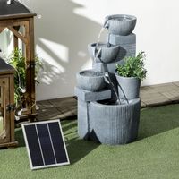 VIYET - Fontaine Jardin Naturelle 4 Niveaux – Solaire - LED - 57cm, Gris Foncé - Résine Anti-UV