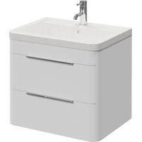 Oslo Gloss White 600mm Wall Mounted 2 Drawer Vanity Unit with Leni Basin - 600mm - Chrome 300mm Finger Pull