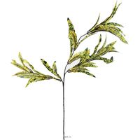 Croton factice en branche H65cm 3 têtes 45 feuilles tissu Vert-jaune - couleur: Vert-jaune