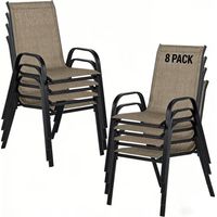 Lot de 8 Chaises de Jardin Fauteuils Chaises de Salle à Manger à Dossier Haut Empilables Structure Métallique Ergonomiques Charge Max 135 kg pour Jardin et Terrasse Marron