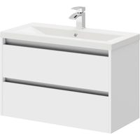 City Gloss White 800mm Wall Mounted 2 Drawer Vanity Unit and Basin with 1 Tap Hole