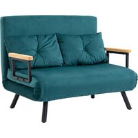 Divano Letto Matrimoniale 3 in 1 Vellutato con Schienale Regolabile in 5 Livelli e Cuscini, Blu Scuro