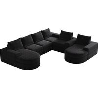 Canapé en chenille avec éléments courbes et méridienne, entièrement compressé et sans armature, canapé modulaire combiné avec méridienne en L, canapé compressé en mousse, ensemble 2 pièces