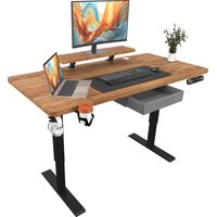 140x76cm Bureau Assis Debout Électrique, Bureau De 55 Pouces Avec Tiroirs Et Commande Manuelle De 4 Claviers Avec Fonction De Mémoire Automatique, Ambre