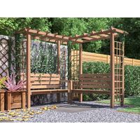 Dunster House Wooden Pergola Garden Arch With Corner Bench, Trellis, Seating with Armrests and Mini Corner Table Gerlinde