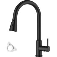 JANLEMNY Pull Out Kitchen Sink Faucet, High Arch Single Handle Spray Swivel Mixer Tap with 2 Modes, Stainless Steel Matte Black