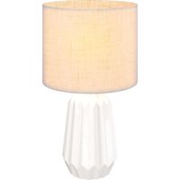 Lámpara de Mesa con Base de Cerámica y Pantalla de Lino Estilo Retro para Dormitorio 40W Blanco y Beige