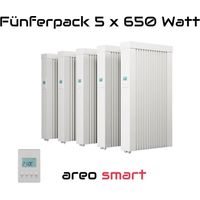 Elektroheizung Fünferpack 5x 650 Watt Flächenspeicherheizung areo direct - simples Thermostat - Appsteuerung ohne Zusatzhardware möglich von eVARMO