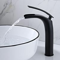 Rubinetto per bagno a cascata nero SJQKA. rubinetto per lavabo a cascata. miscelatore per bagno a cascata con valvola in ceramica. maniglia singola. acqua calda e fredda regolabile (nero - alto)