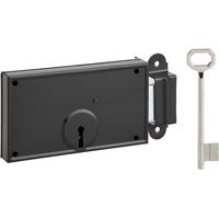 Serrure monopoint en applique horizontale à clé – Pêne dormant en acier zingué – Dimensions 140 x 80 mm – 1 clé incluse