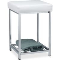 Relaxdays – Tabouret rembourré carré blanc – HLP 47 x 33 x 33 cm – Repose-pieds avec rangement – Design élégant en simili cuir et chrome