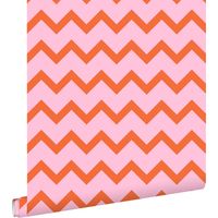 papier peint chevrons orange et rose - ESTAhome