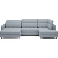 Ecksofa mit Schlaffunktion BERTHO 306 cm blaugrau – Linke Ecke mit Stauraum