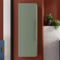 Hudson Reed Fluted Wall Hung Tall Storage Unit 400mm Wide - Satin Green