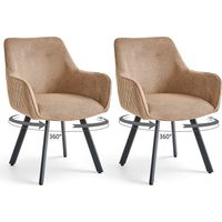 Wokaka Lot de 2 chaises en lin , pivotante 360° – Chaise salle à manger moderne avec accoudoirs – Rembourrée – Pieds en métal durables, Marron clair