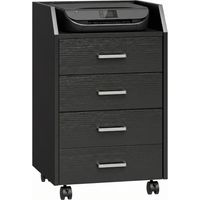 Petite commode 4 tiroirs, meuble vertical à roulettes, 40x36x65 cm, effet bois noir, rangement mobile pour bureau ou chambre.