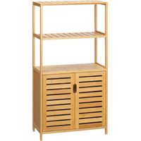 Armoire de Salle de Bain avec Portes à Persiennes, Bambou, Bois Naturel