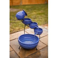 Solar Powered Water Fountain Ceramic Royal Blue Glazed Solar Garden Fountain Cascading Pot Water Feature for Patio Garden Indoor