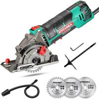 Scie circulaire 500W – 4500 tr/min – Profondeur de coupe 0-25mm – 3 lames pour bois, métal et carrelage – Guide laser pour coupes précises – Hychika