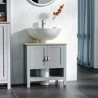 kleankin Armario para Debajo de Lavabo Compacto con 2 Puertas y Estante Interior Ajustable Mueble Auxiliar de Almacenamiento para Baño 60x30x60 cm Gris