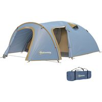 Kampeertent voor 4 personen, waterdichte tunneltent met 2 deuren, haken, draagtas, 3,45 x 2,4 x 1,3 m, lichtblauw