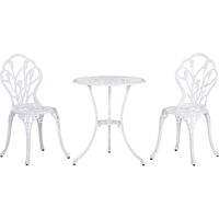 Salon de Jardin Aluminium 2 Personnes Table avec Trou de Parasol et 2 Chaises Ensemble Repas Mobilier Extérieur Balcon Terrasse Blanc