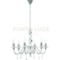 LAMPADARIO LIVIA 6 LUCI BIANCO- TRASPARENTE E CROMO ATTACCO E14 D.70CM