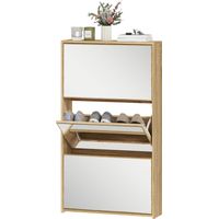Zapatero estrecho 3 puertas espejo 9 pares 65x17x114,5 cm Naturel