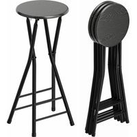 Set 4 Sgabelli Bar Pieghevoli con Doppio Poggiapiedi, in Legno e Acciaio, 34x30x70 cm, Nero