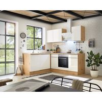 Küche Küchenzeile Winkelküche Marleen Premium 220 cm Weiß Artisan Eiche Respekta