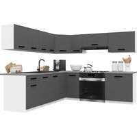 Belini ITALIA 7 Cuisine Equipée Modulaire Complète - 420 cm. Meubles Hauts Bas avec Plan de Travail, Gris Mat