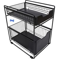 Under Sink Storage with 2 Levels, Kitchen Organizer, Under Sink Shelf, Spice Rack, Metal Sliding Storage Basket for Kitchen, Bathroom, Bedroom (Black-1PC)