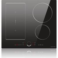 NOXTON - Table à induction Flexzone 4 plaques avec curseur rond, Table à induction encastrable 60 cm, 4 zones avec Touch, Booster, Timer, Sécurité enfants, 220V-240V, 7200W, pas de prise électrique