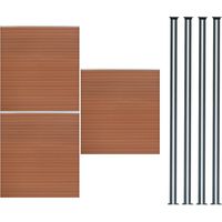 WPC Steckzaun x3 & LED Zaunpfosten x4, 1,85m Braun Kunststoff