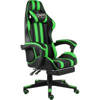 vidaXL Fauteuil de jeux vidéo avec repose-pied Noir et vert Similicuir