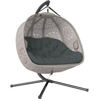 Hanging Egg Chair with Stand, Hanging Swing with Removable Washable Cushion, Hammock for 2 Persons, Rocking Chair Indoor Outdoor, Sand+Black