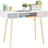 Bureau enfant style scandinave avec rangements compartiments MDF pin blanc gris rose 100x48x76,5 cm