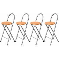 KMH® 4er-Set Barhocker Bill – Klappbar & platzsparend, Silberfarben/Buchendekor – Hocker mit Rückenlehne & Fußstütze, Stahlgestell, 73,5 cm Sitzhöhe – stabil & vielseitig für Küche, Bar & Events