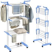 Tendedero Vertical Plegable con Ruedas Tendedero de Ropa de 3 Niveles con Alas Plegables 73x64x172 cm Azul y Blanco