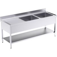 Plonge en Inox avec 2 Egouttoirs et Etagère 2000x700 - Distform