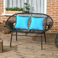 2-Sitzer-Gartenbank – Metall & Kunstharzseil – 2 Kissen inklusive – Maße: 132 x 72 x 83 cm (L x B x H) – Schwarz