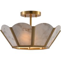 Parrot Uncle 38cm Gold Semi Flush Ceiling Light, Scallop Flower Petal Faux Alabaster Glass, 3 x E14, Bulbs Not Included