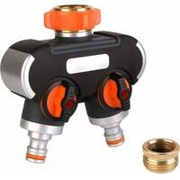 2-Wege-Verteiler: 3/4 Zoll und 1/2 Zoll Y mit Wasserhahn-Adapter, verstellbarer und arretierbarer Wasserfluss, 2-Wege-Verteiler für Gartenbewässerung, Waschen, Haustiere