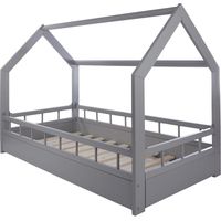 Lit bois - Lit cabane - Lit cabane - lit bébé - 160x80 - gris - avec barrière