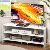 Meuble TV d'angle pour téléviseur jusqu'à 47 pouces (119 cm) avec 2 étagères ouvertes, en bois, 110 x 36 x 45 cm, blanc