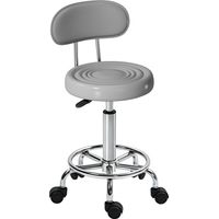 Rollhocker. Drehbarer und verstellbarer Hocker mit Rückenlehne. Kunstlederbezug. Fußstütze. für Frisiertische. Grau