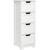 Mondeer Mobiletto Bagno, Cassettiera Armadietto Bagno da 4 Cassetti in legno Salvaspazio 30 x 30 x 82 cm per Bagno Soggiorno Corridoio Camera da letto Bianco
